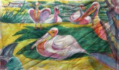 Storks and a Cassowary
Silk Painting